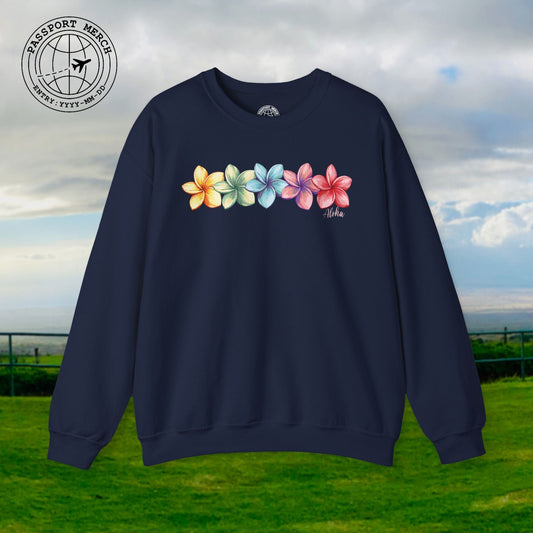 Five Vibrant Plumerias, Hawaii Crewneck