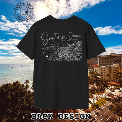 Santorini Dreaming Greece, Back Print T-Shirt