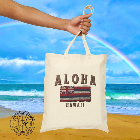 Koa Wood Aloha Hawaiian Flag Tote Bag