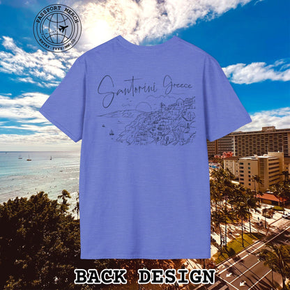 Santorini Dreaming Greece, Back Print T-Shirt