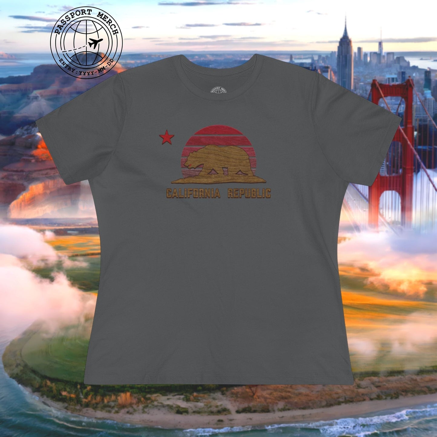 Woodworked Flag of California, Womens Fit T-Shirt