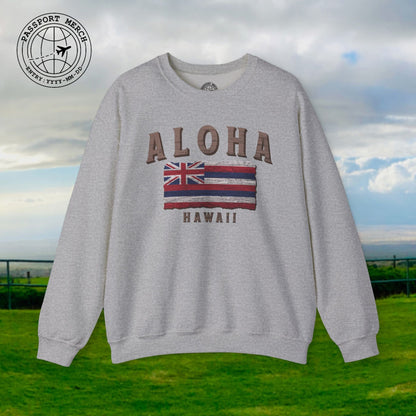 Koa Wood Aloha Hawaiian Flag Crewneck