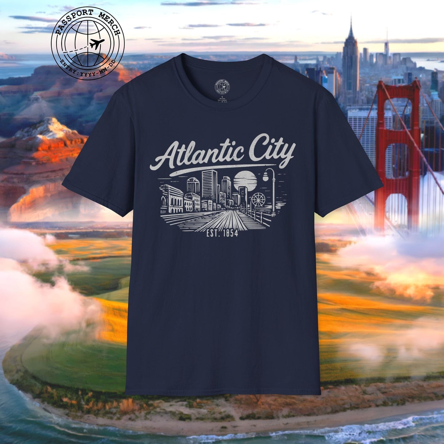 Vintage Atlantic City Monochrome, New Jersey T-Shirt