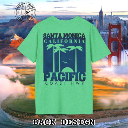 Santa Monica California PCH, Back Print T-Shirt
