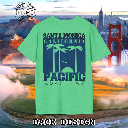 Santa Monica California PCH, Back Print T-Shirt