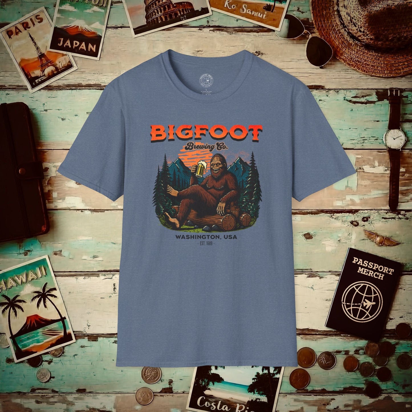 (4XL/5XL Special Order) Bigfoot Brewing Company, Washington T-Shirt Heather Indigo / 4XL