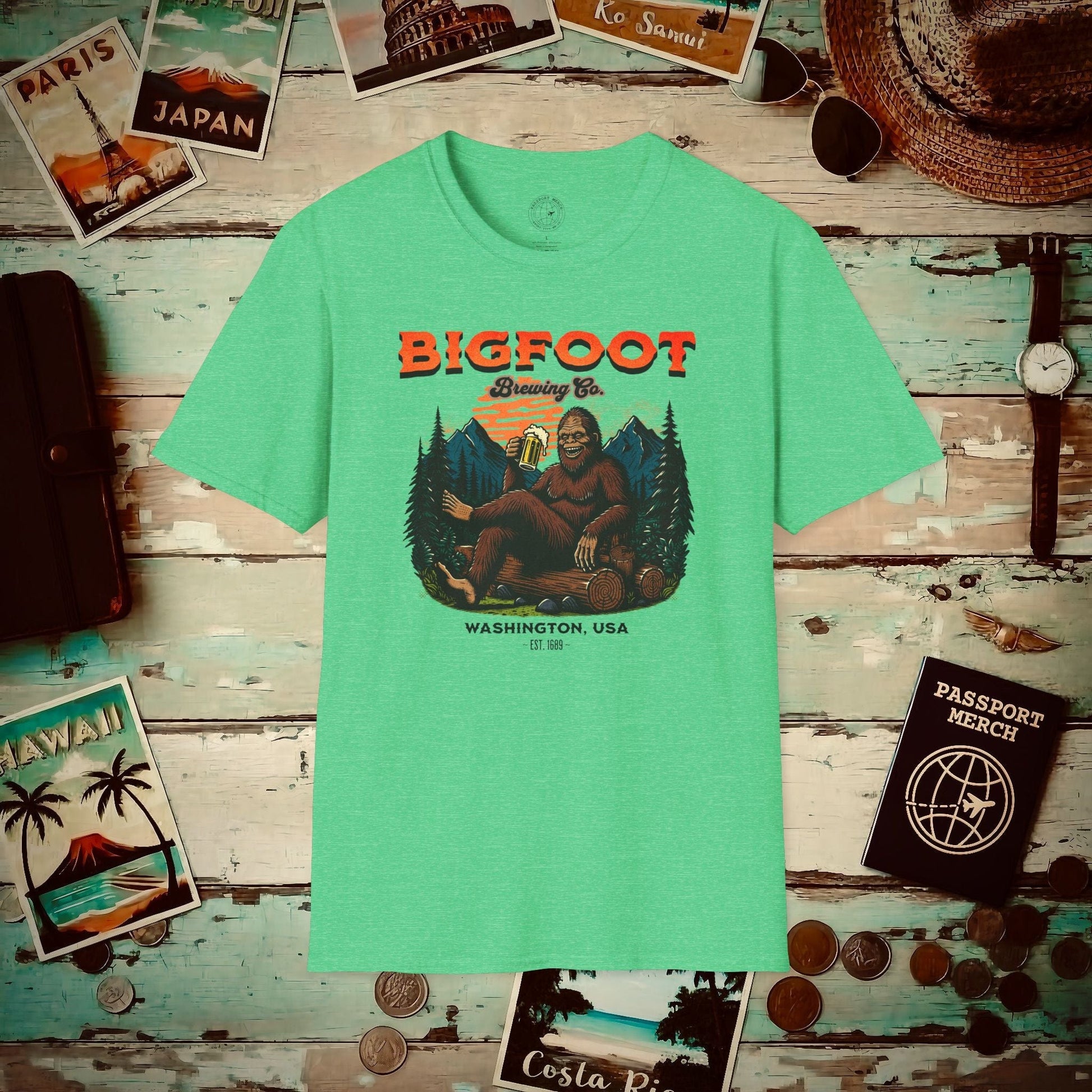 (4XL/5XL Special Order) Bigfoot Brewing Company, Washington T-Shirt Heather Irish Green / 4XL