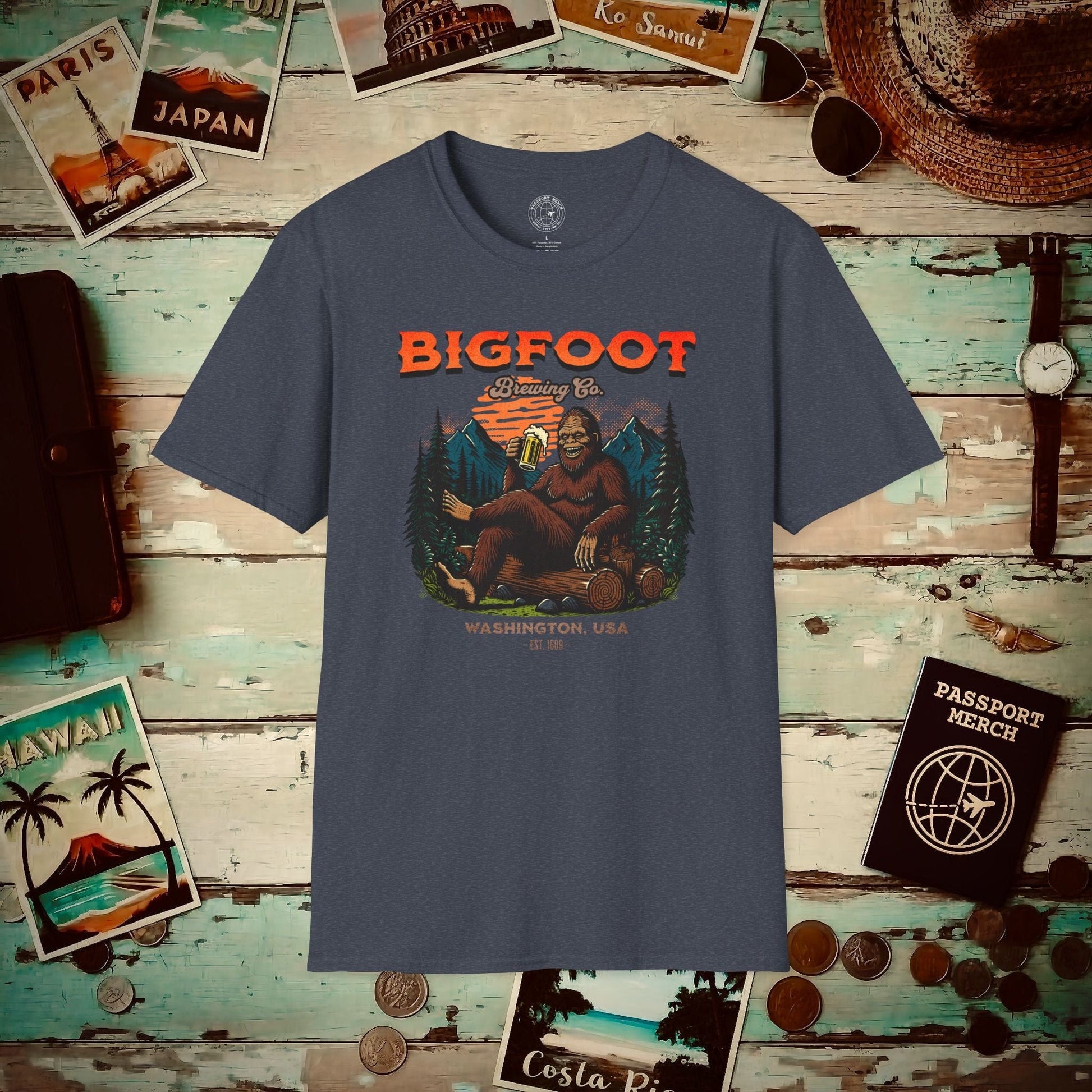 (4XL/5XL Special Order) Bigfoot Brewing Company, Washington T-Shirt Heather Navy / 4XL