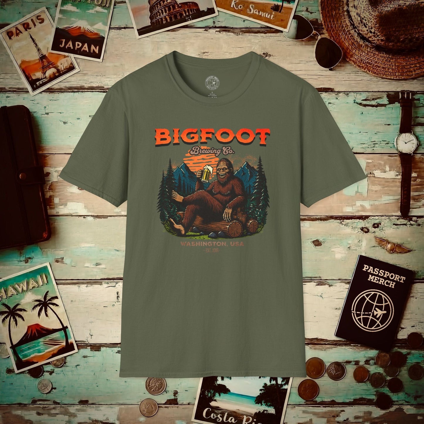 (4XL/5XL Special Order) Bigfoot Brewing Company, Washington T-Shirt Military Green / 4XL