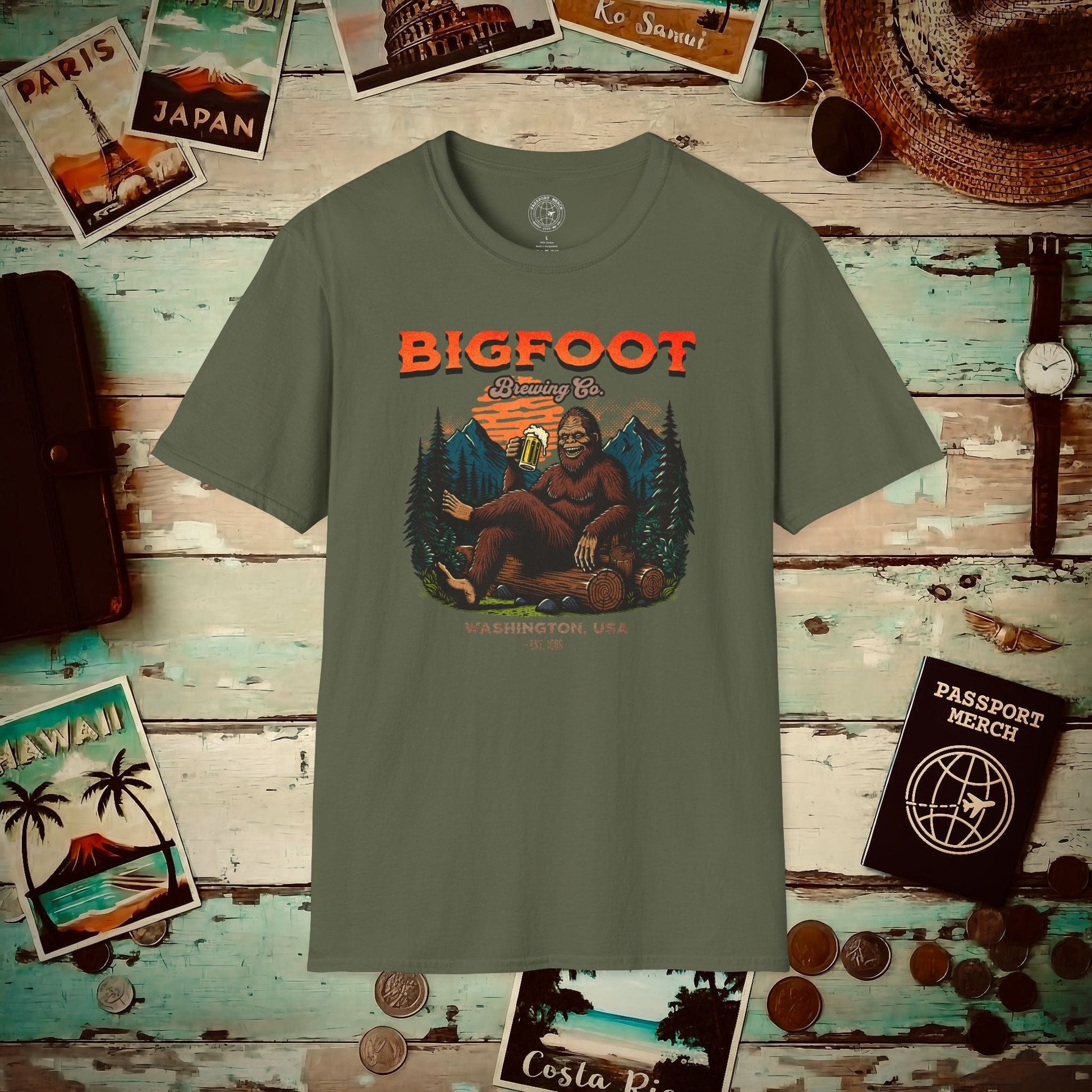 (4XL/5XL Special Order) Bigfoot Brewing Company, Washington T-Shirt Military Green / 4XL