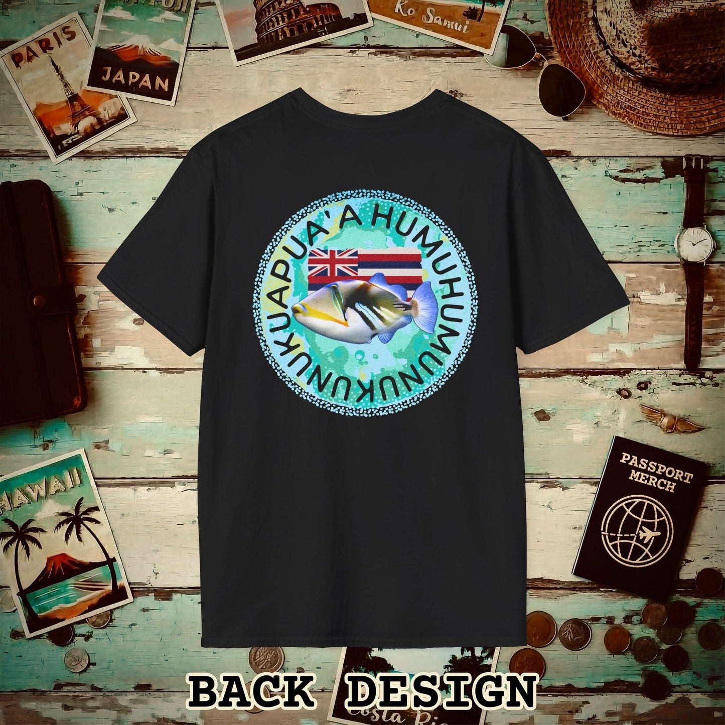 (4XL/5XL Special Order) Humuhumunukunukuapua'a, Hawaii, Back Print T-Shirt Black / 4XL
