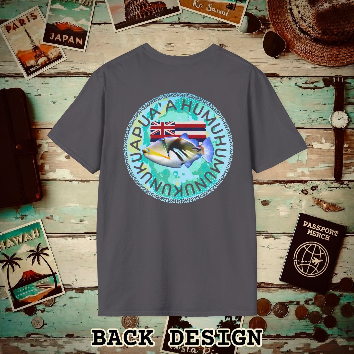 (4XL/5XL Special Order) Humuhumunukunukuapua'a, Hawaii, Back Print T-Shirt Charcoal / 4XL