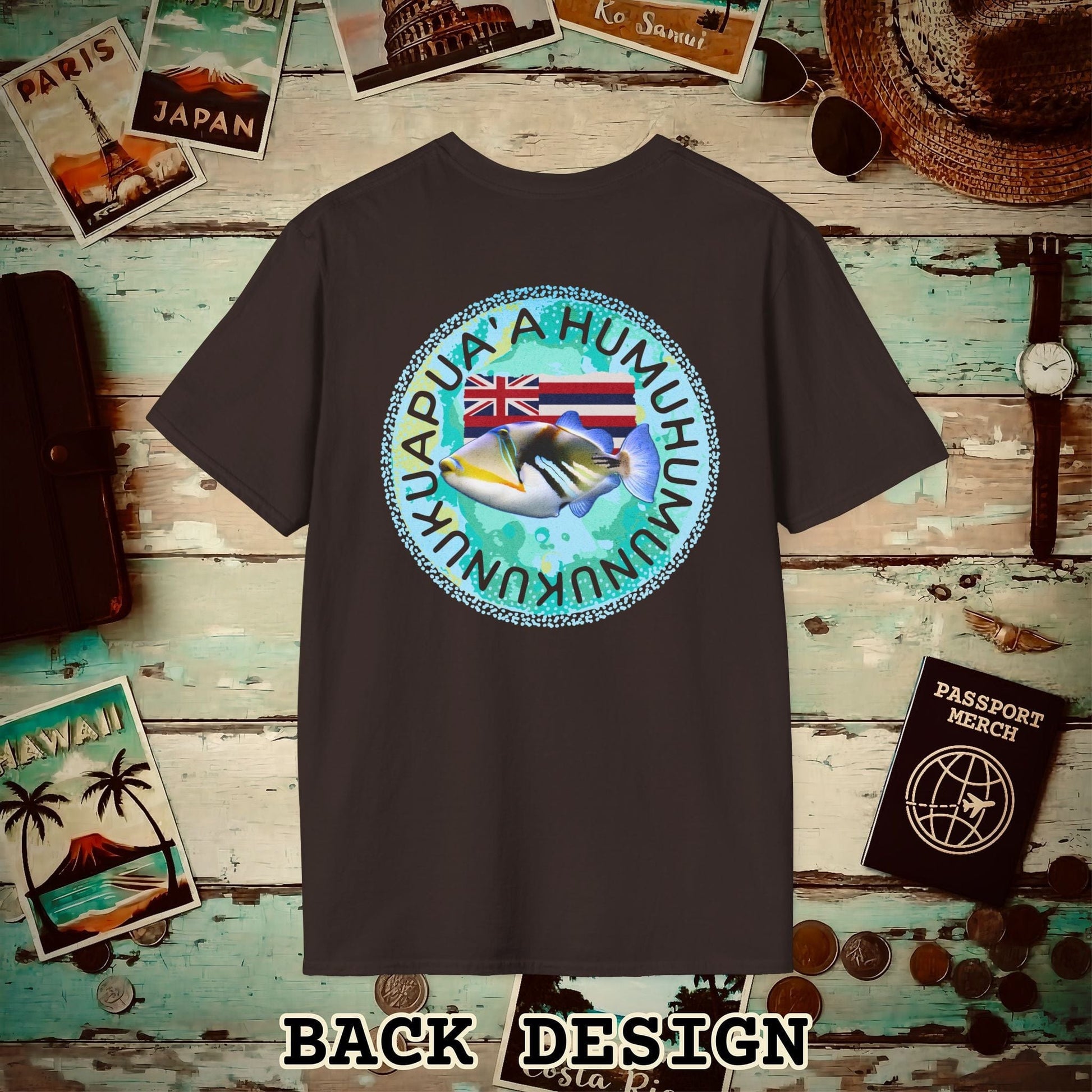 (4XL/5XL Special Order) Humuhumunukunukuapua'a, Hawaii, Back Print T-Shirt Dark Chocolate / 4XL