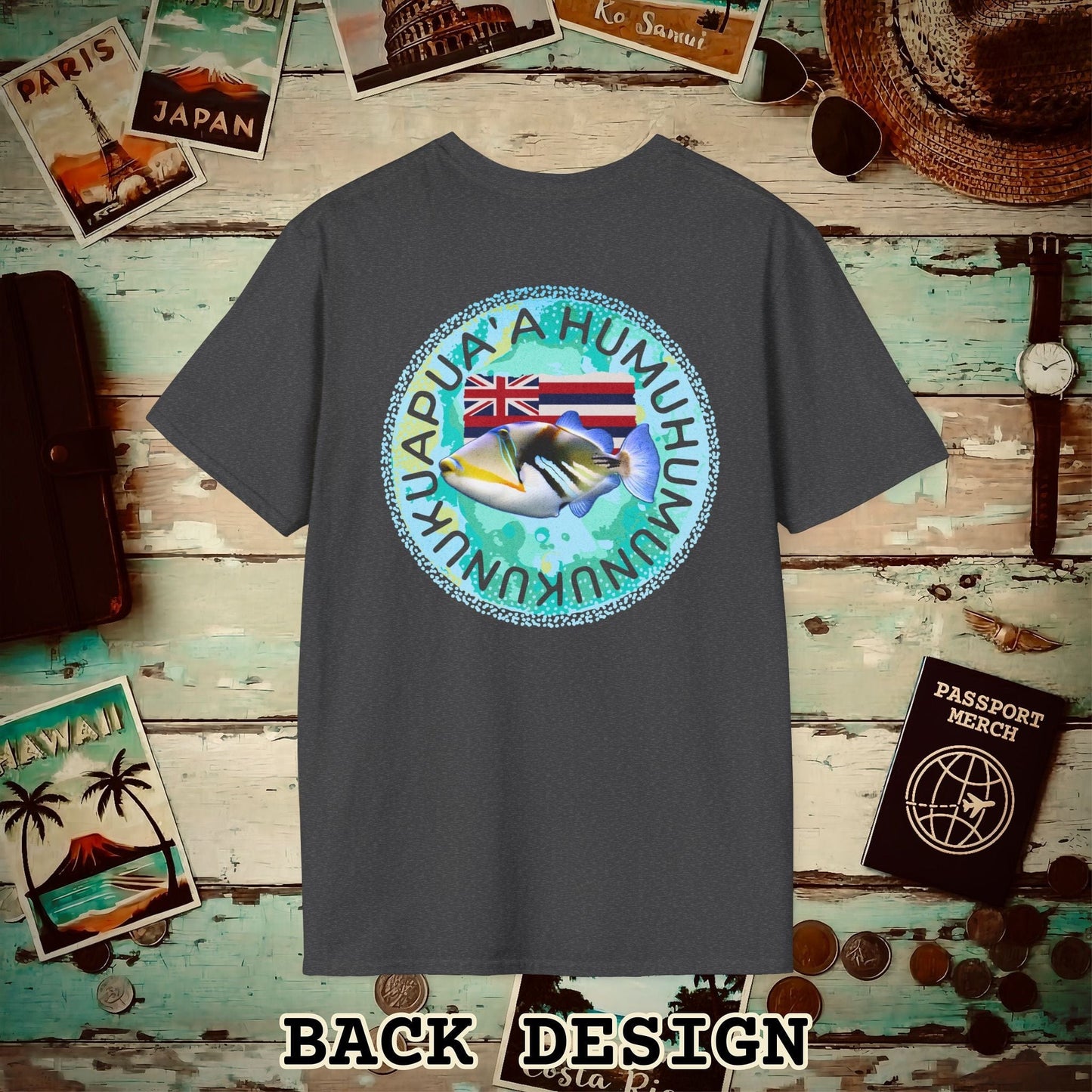 (4XL/5XL Special Order) Humuhumunukunukuapua'a, Hawaii, Back Print T-Shirt Dark Heather / 4XL