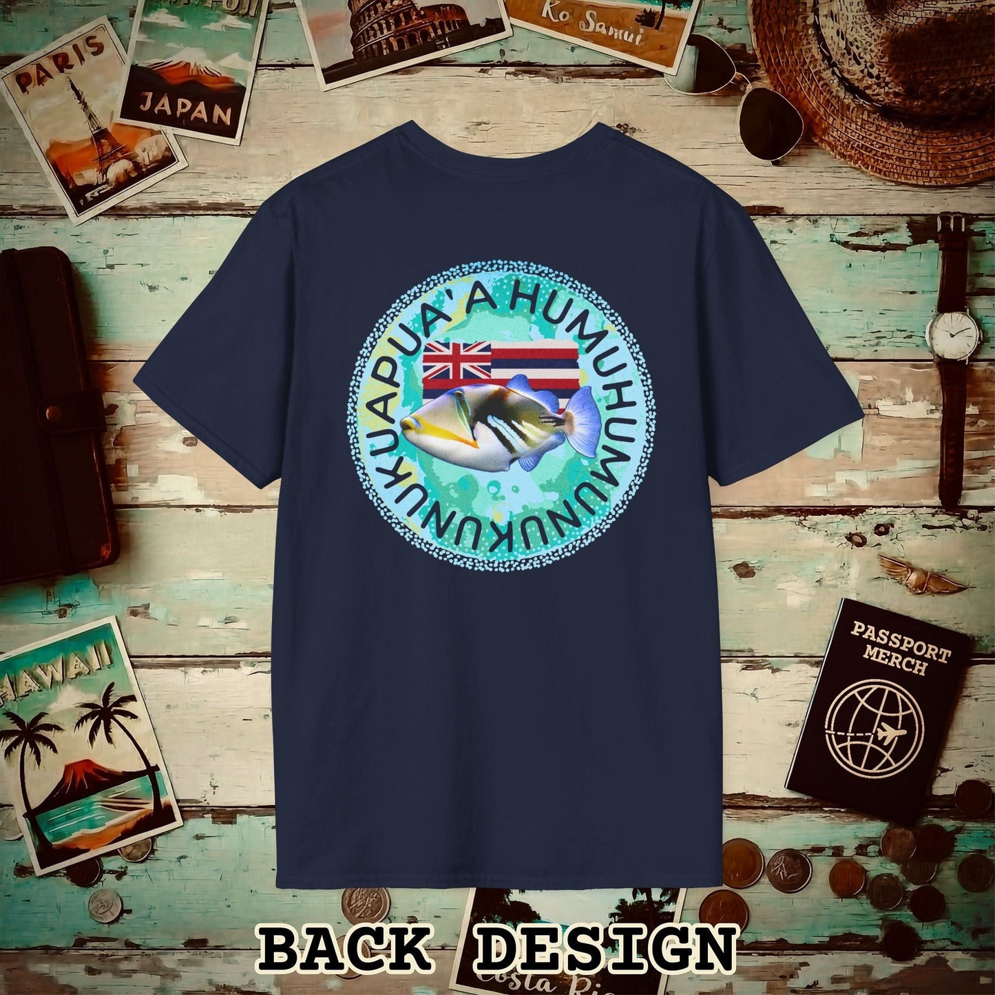 (4XL/5XL Special Order) Humuhumunukunukuapua'a, Hawaii, Back Print T-Shirt Navy / 4XL