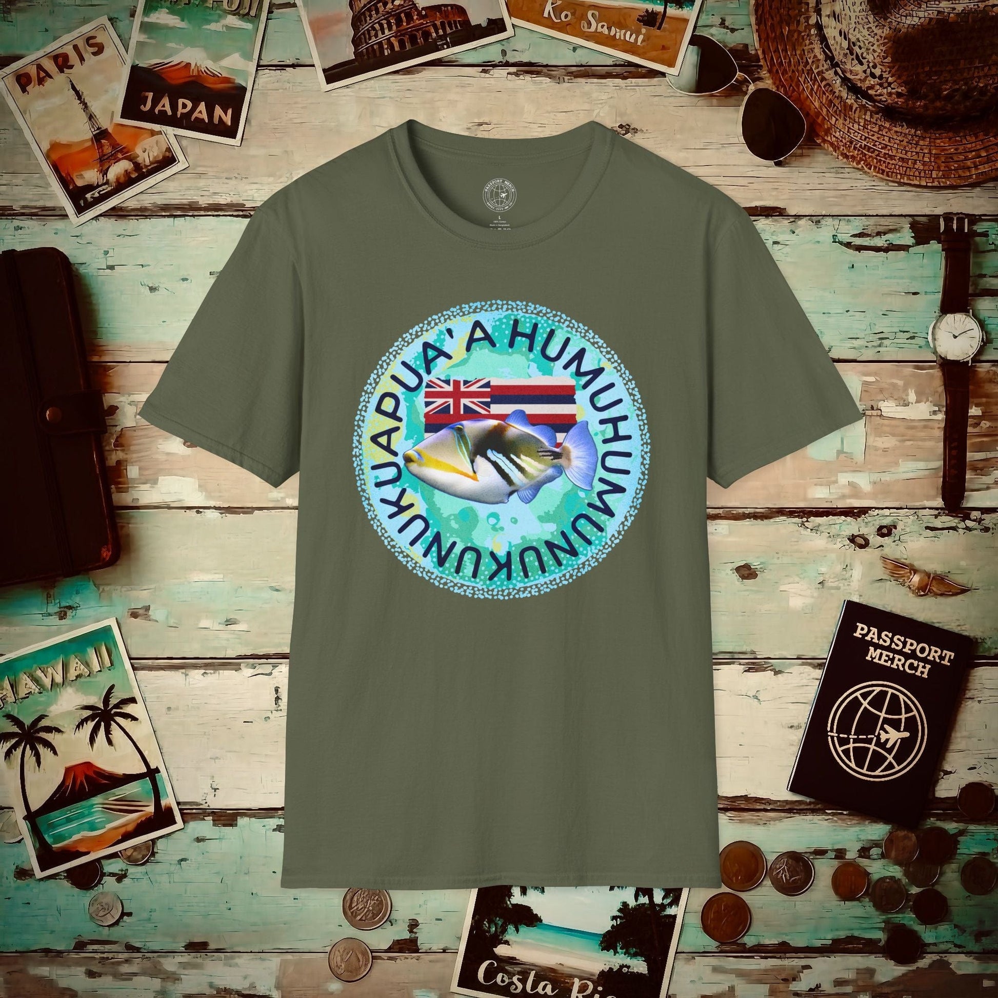 (4XL/5XL Special Order) Humuhumunukunukuapua'a, Hawaii T-Shirt Military Green / 4XL