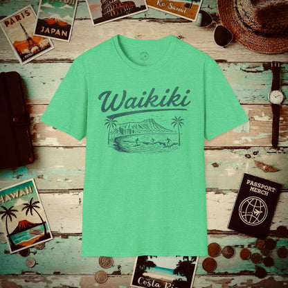 (4XL/5XL Special Order) Monochrome Dreams of Waikiki, Hawaii T-Shirt Heather Irish Green / 4XL