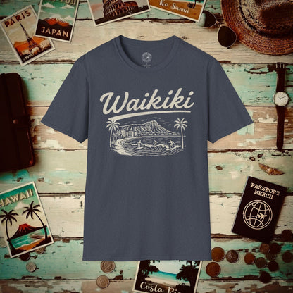 (4XL/5XL Special Order) Monochrome Dreams of Waikiki, Hawaii T-Shirt Heather Navy / 4XL