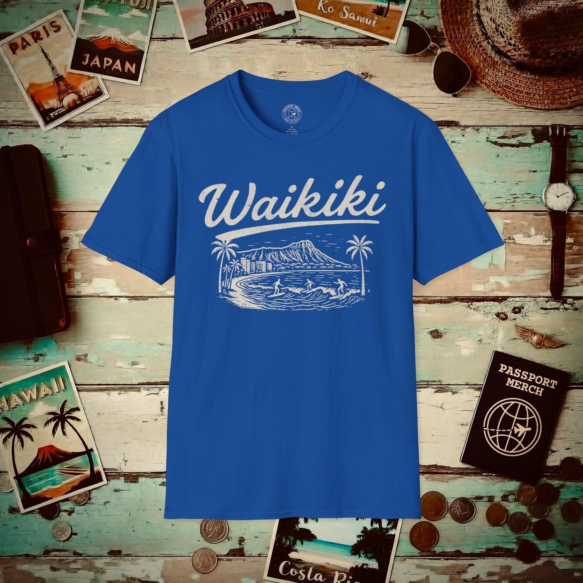 (4XL/5XL Special Order) Monochrome Dreams of Waikiki, Hawaii T-Shirt Royal / 4XL