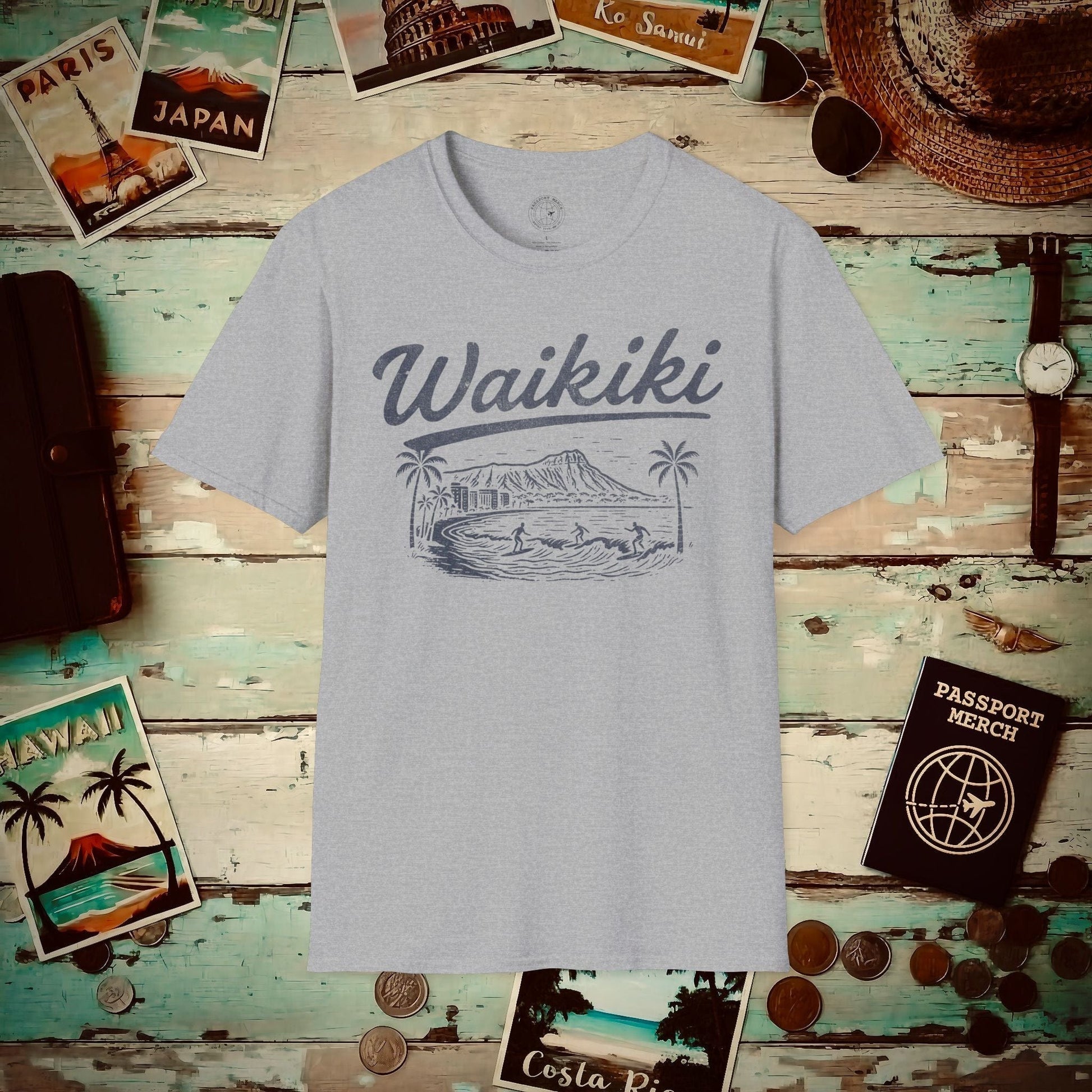(4XL/5XL Special Order) Monochrome Dreams of Waikiki, Hawaii T-Shirt Sport Grey / 4XL