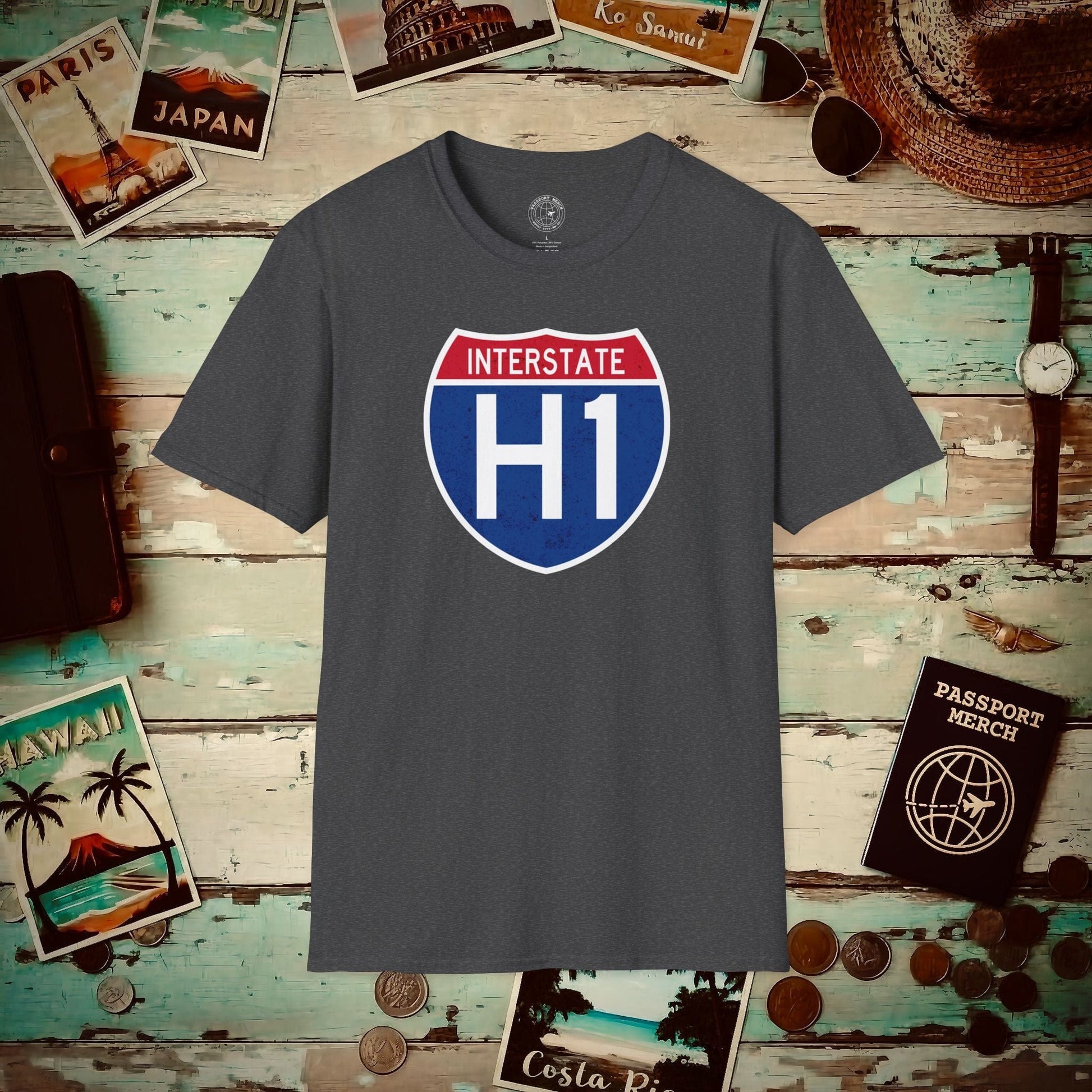(4XL/5XL Special Order) Signs of Wanderlust, Interstate H1, Hawaii T-Shirt Dark Heather / 4XL