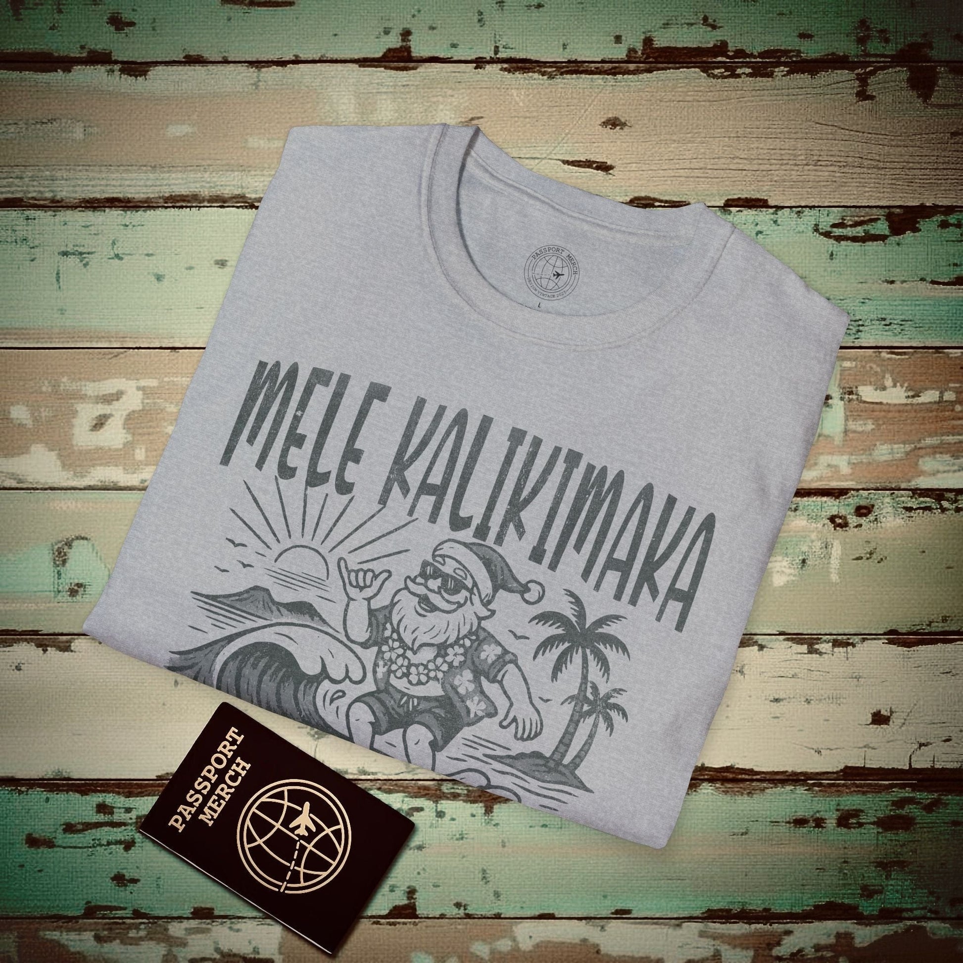 (4XL/5XL Special Order) Vintage Surfing Santa, Mele Kalikimaka, Hawaii T-Shirt Sport Grey / 4XL
