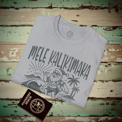 (4XL/5XL Special Order) Vintage Surfing Santa, Mele Kalikimaka, Hawaii T-Shirt Sport Grey / 4XL