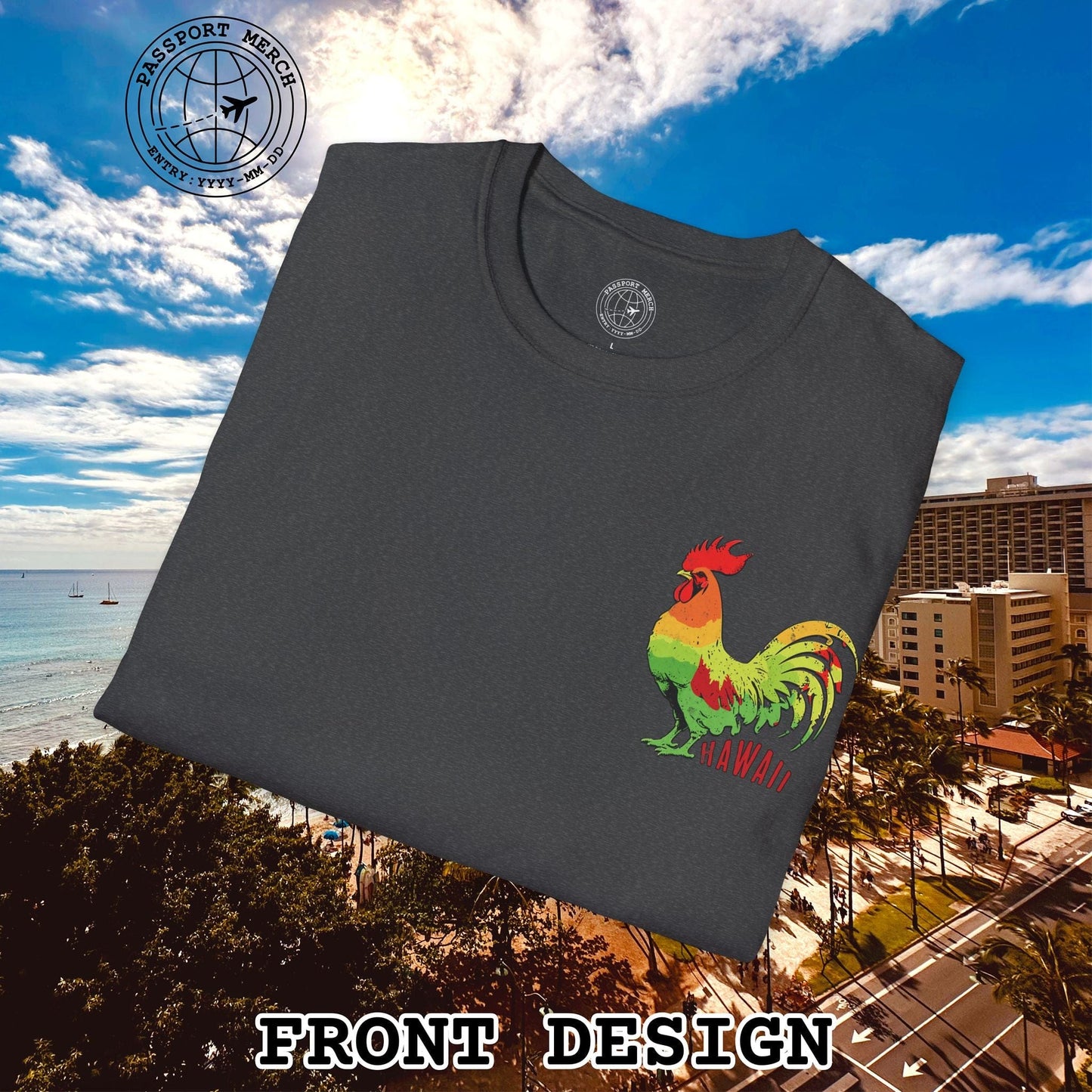 Rise and Shine Rooster, Hawaii, Back Print T-Shirt