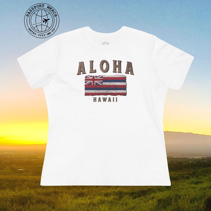 Koa Wood Aloha Hawaiian Flag, Womens Fit T-Shirt