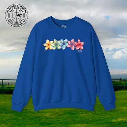 Five Vibrant Plumerias, Hawaii Crewneck