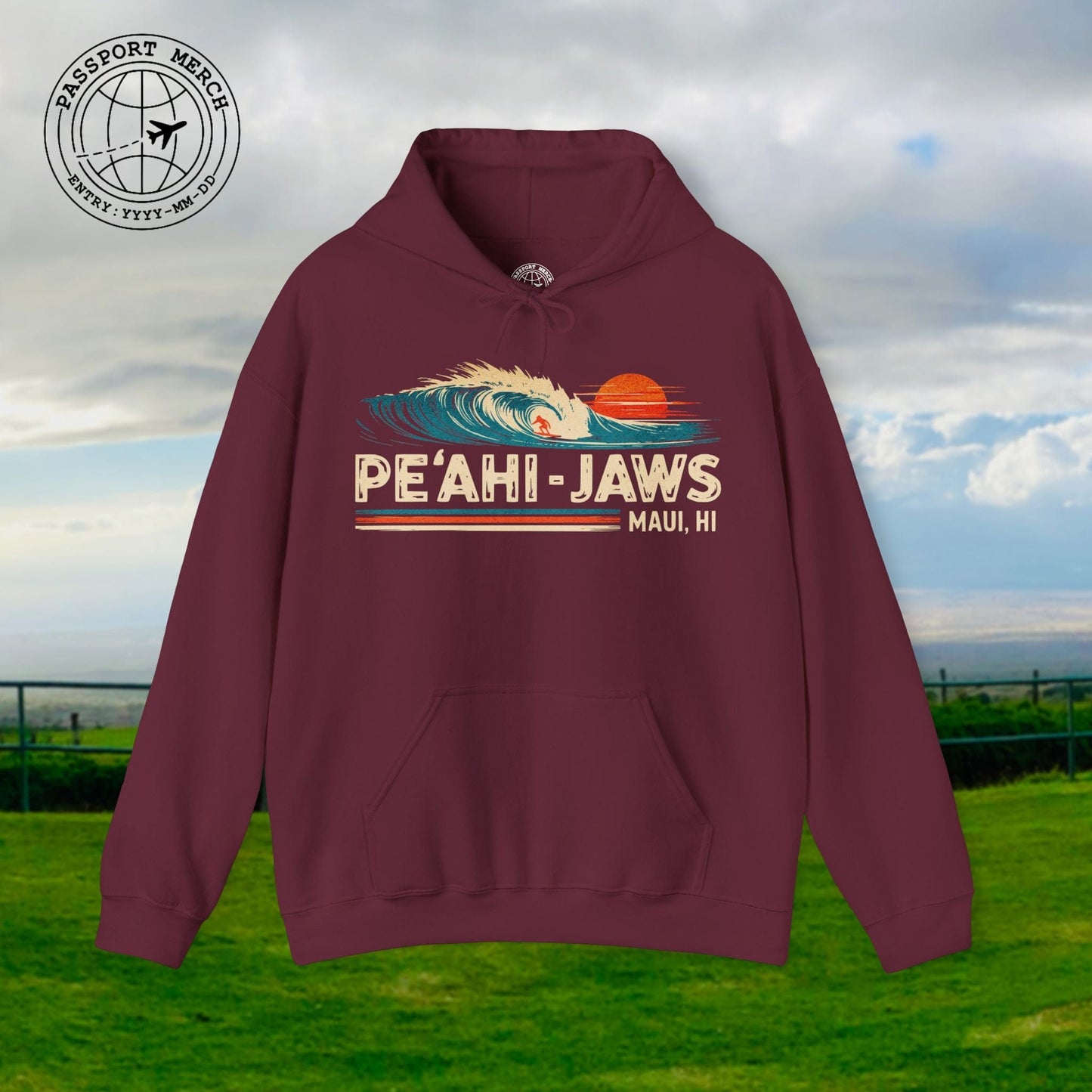 Peahi Jaws, Maui, Hawaii - Vibrant Surf Retro Hoodie