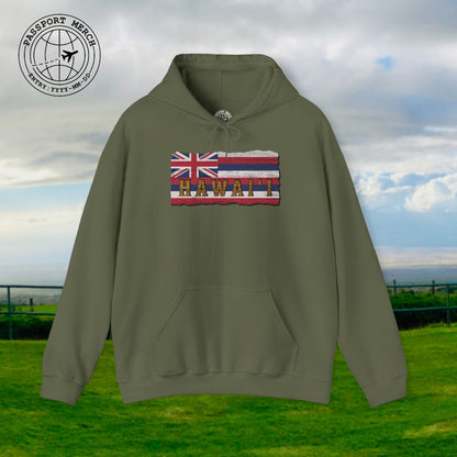 Vintage Koa Wood Carved Hawaiian Flag Hoodie
