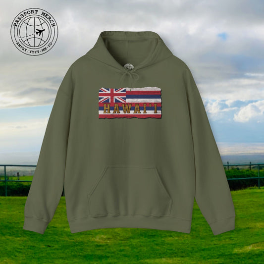 Vintage Koa Wood Carved Hawaiian Flag Hoodie