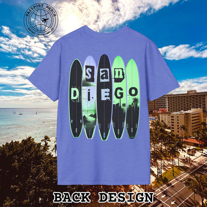 Surfboard Dreams San Diego, California, Back Print T-Shirt