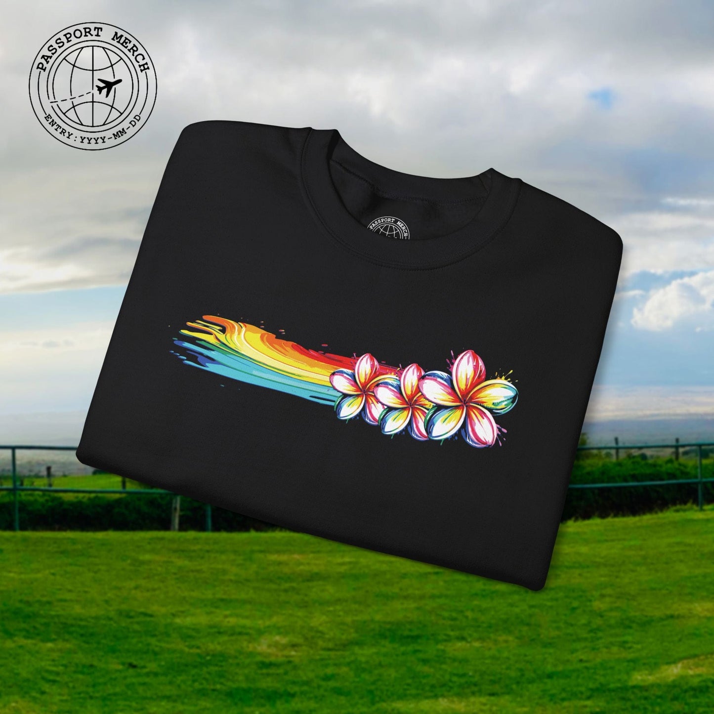 Neon Art Plumeria Rainbow, Hawaii Crewneck