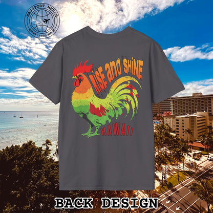 Rise and Shine Rooster, Hawaii, Back Print T-Shirt