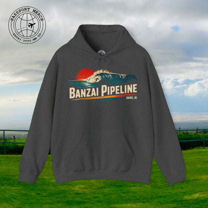 Banzai Pipeline, Oahu, Hawaii - Vibrant Surf Retro Hoodie
