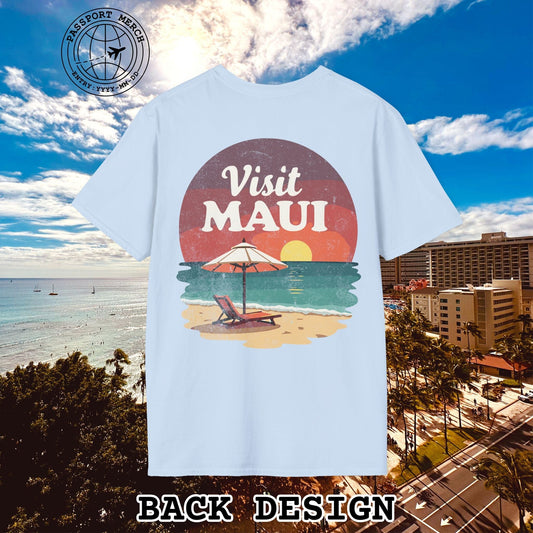 Retro Visit Maui Hawaii, Back Print T-Shirt