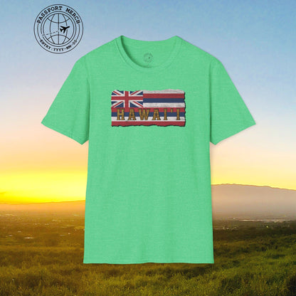 Vintage Koa Wood Carved Hawaiian Flag T-Shirt