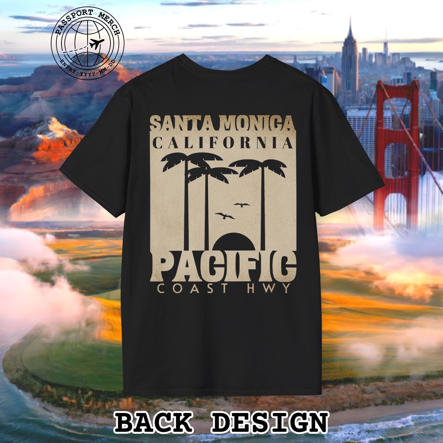 Santa Monica California PCH, Back Print T-Shirt