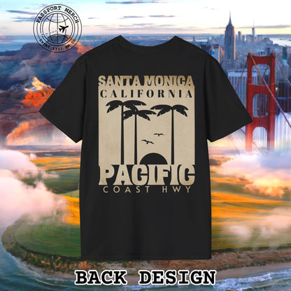 Santa Monica California PCH, Back Print T-Shirt