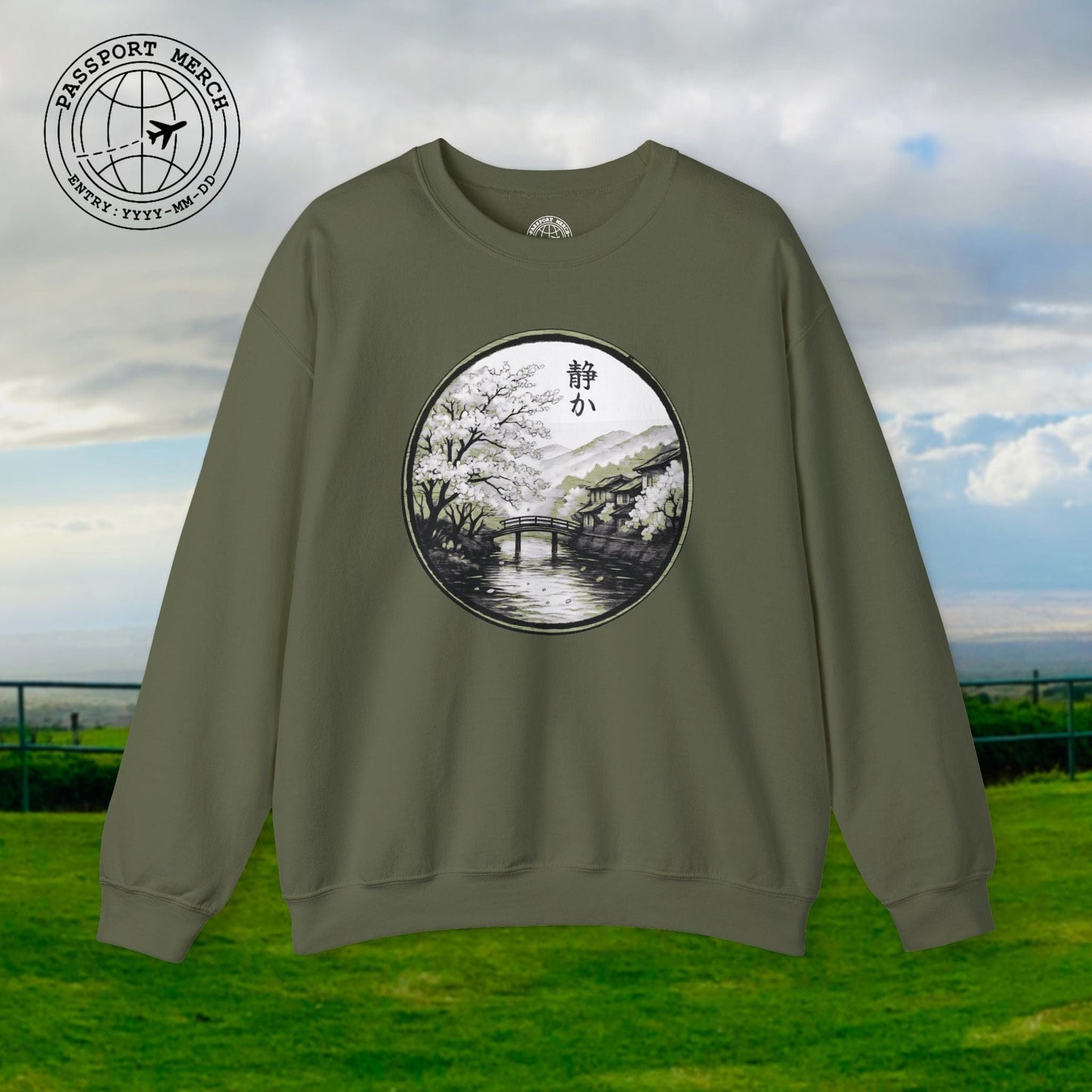 Monochrome Shizuka (Tranquil), Japan Crewneck