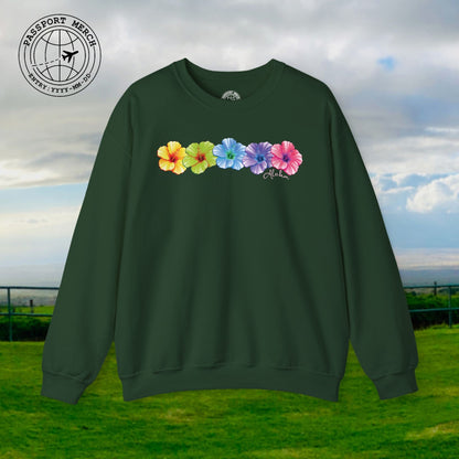 Five Vibrant Hibiscus, Hawaii Crewneck