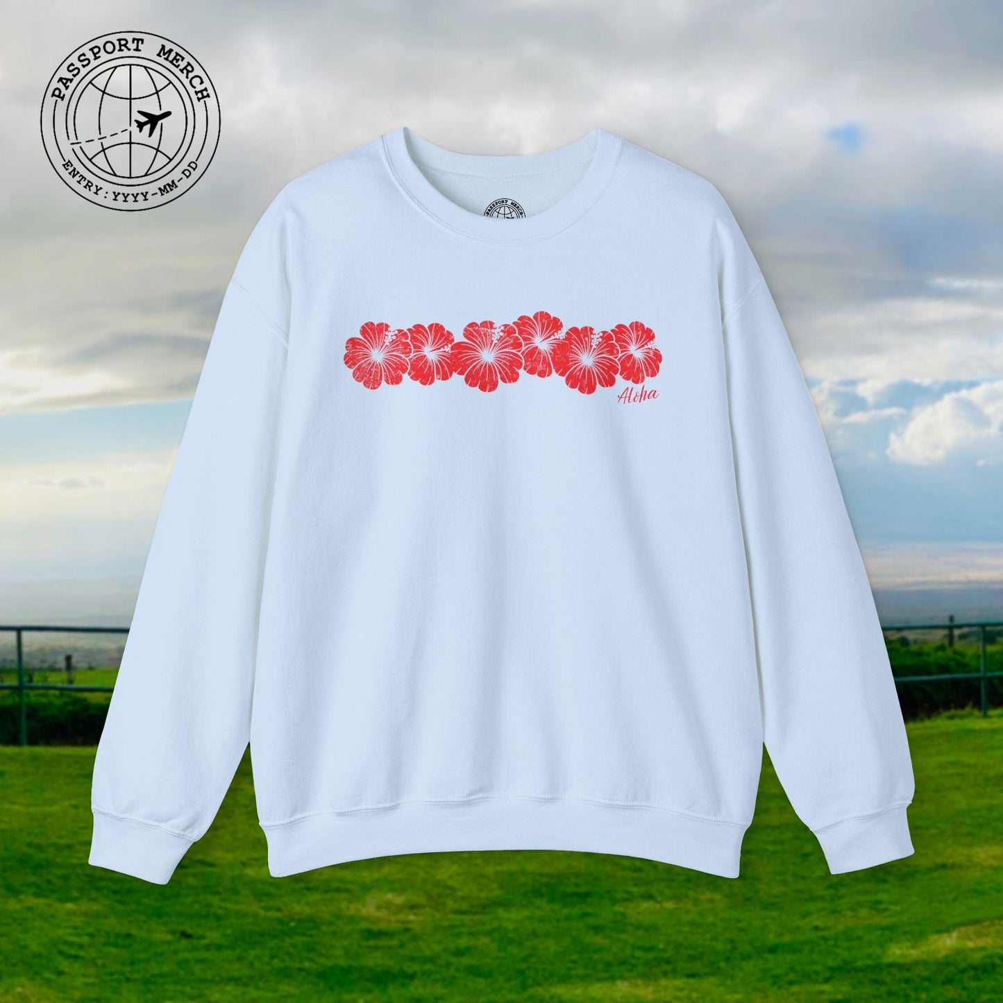 RED Monochrome Hibiscus, Hawaii Crewneck