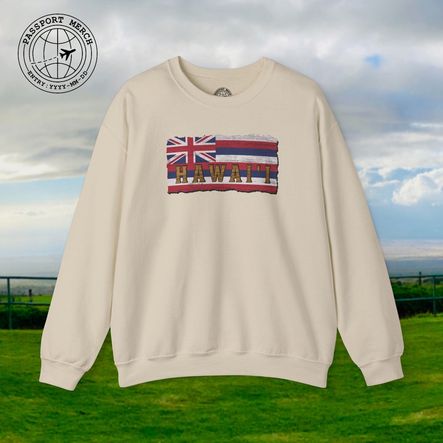 Vintage Koa Wood Carved Hawaiian Flag Crewneck