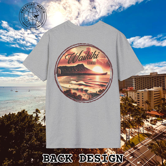 Vintage Nostalgia, Waikiki, Hawaii, Back Print T-Shirt