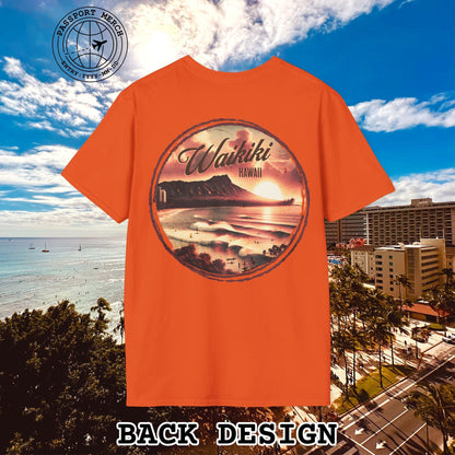 Vintage Nostalgia, Waikiki, Hawaii, Back Print T-Shirt