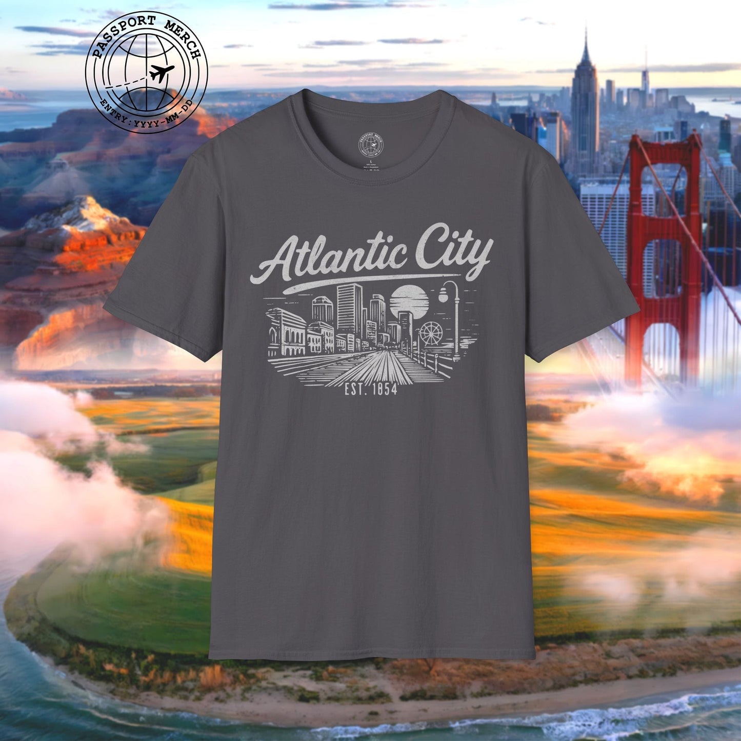 Vintage Atlantic City Monochrome, New Jersey T-Shirt
