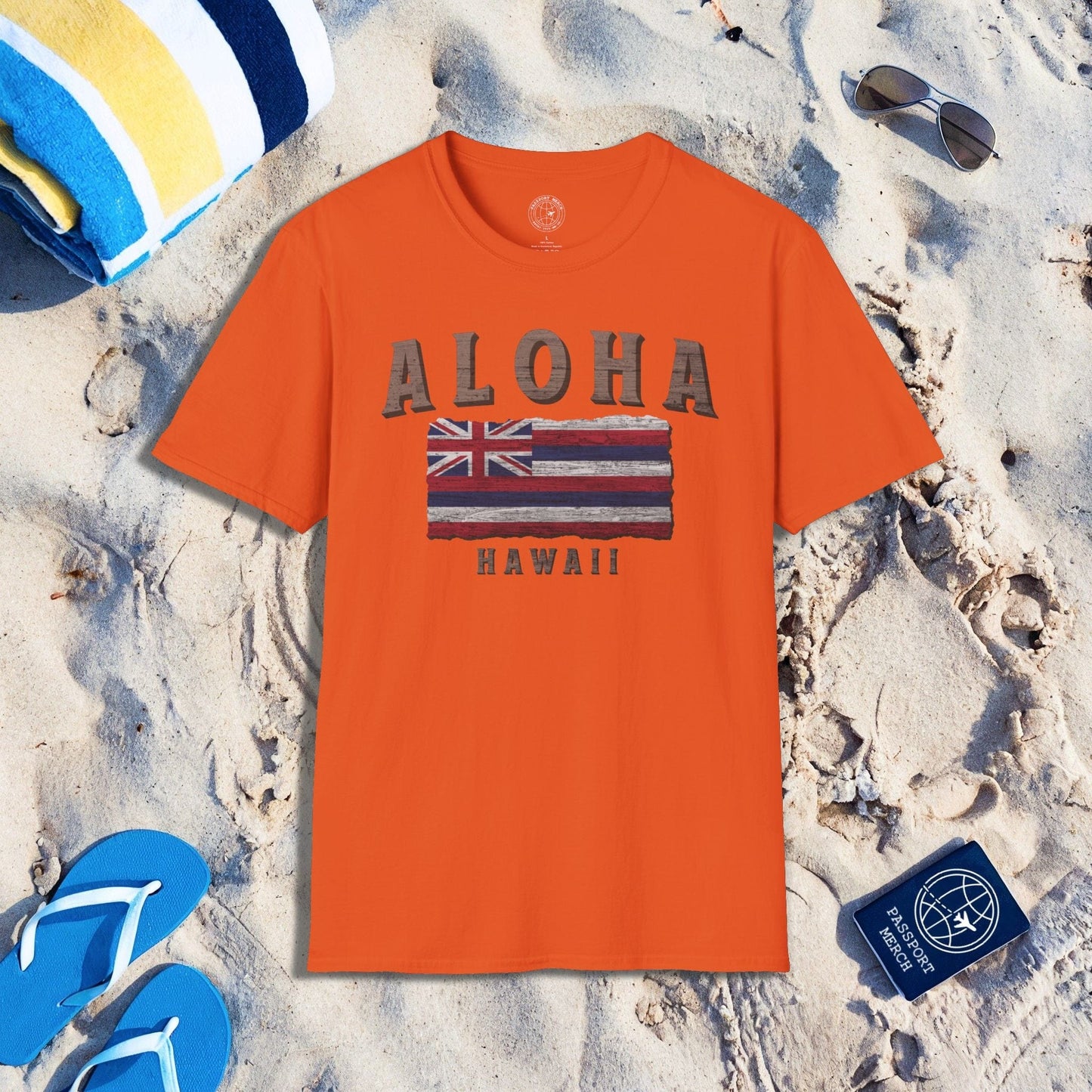 Koa Wood Aloha Hawaiian Flag T-Shirt