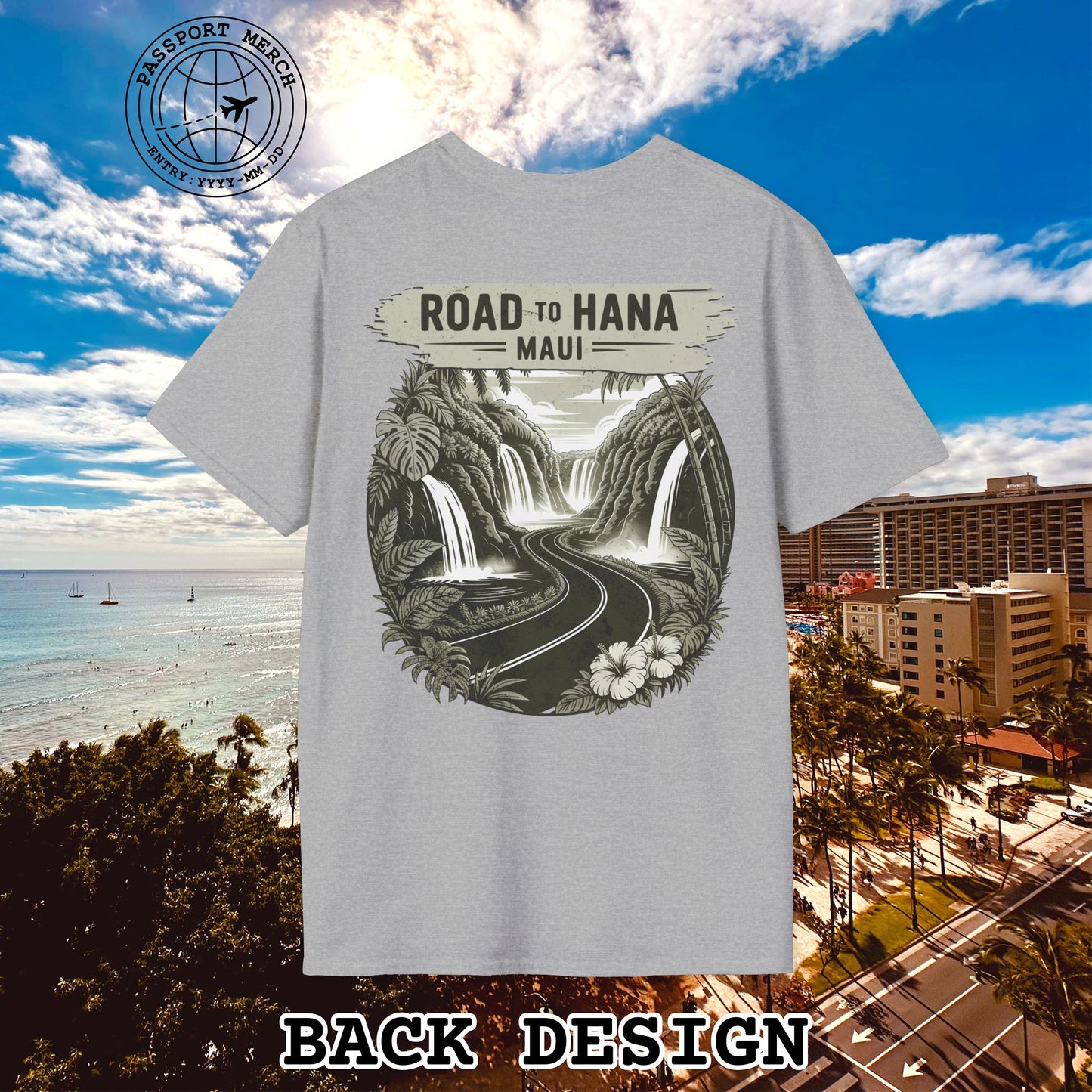 Vintage Road to Hana, Maui, Hawaii, Back Print T-Shirt
